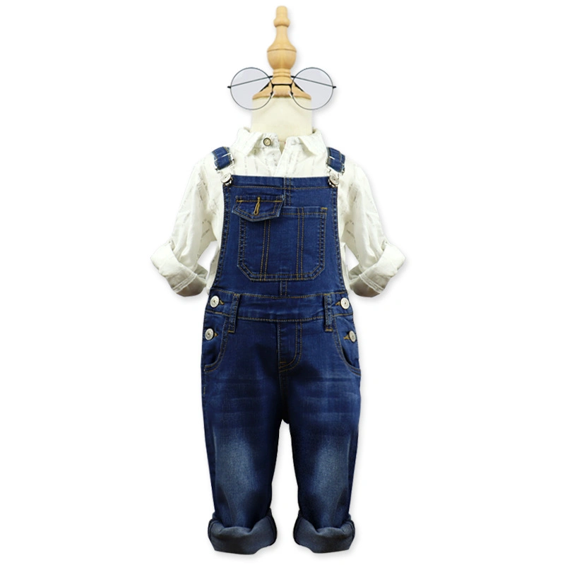 High Quality Unisex Full Length Denim Kids Overalls Straight Leg Baby Boys′ Rompers for Children