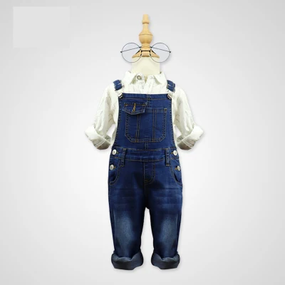 Salopette per bambini in denim a lunghezza intera unisex di alta qualità, tutine per neonati a gamba dritta per bambini